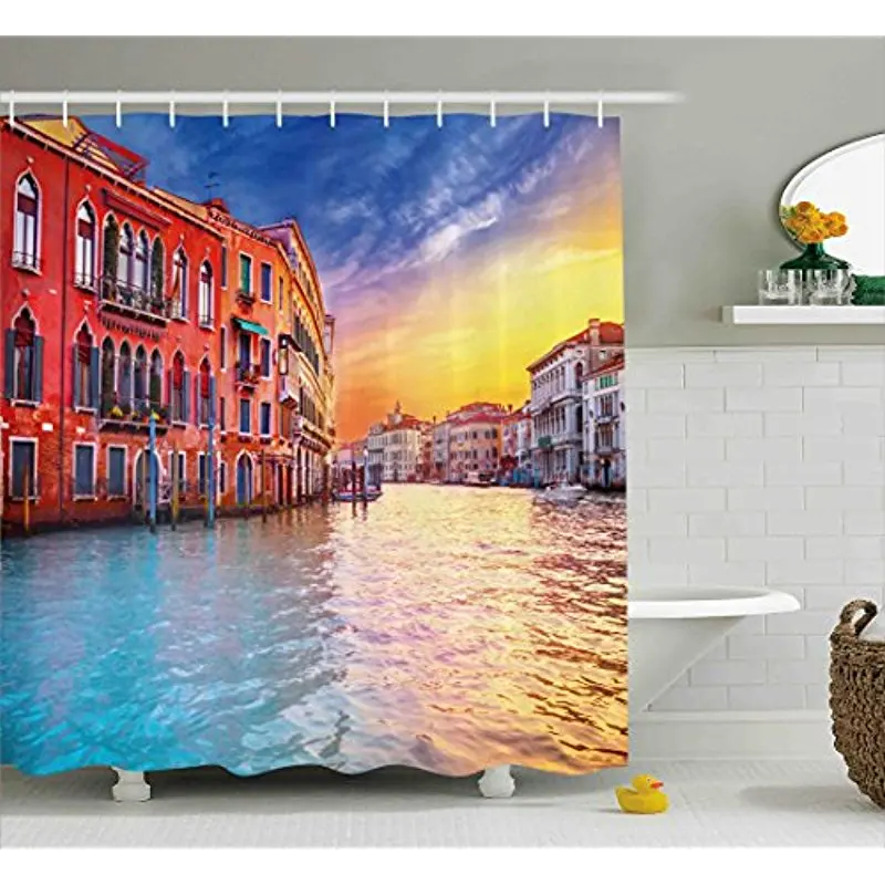 Vixm Italian Shower Curtain European Magical Venice Canal with