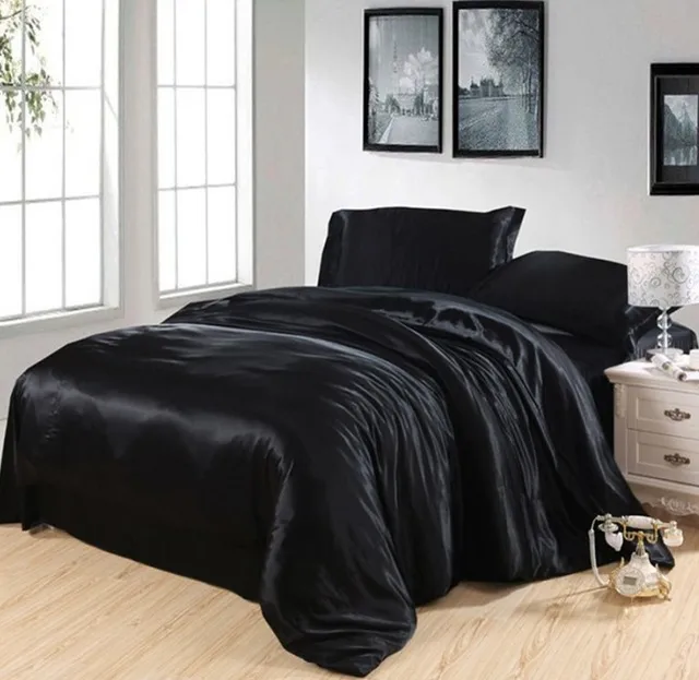 Black Silk Bedding Set Satin Super King Double Quilt Black Silk Bedding Set Satin Super King Double Quilt Duvet Cover Ed Sheets Bed