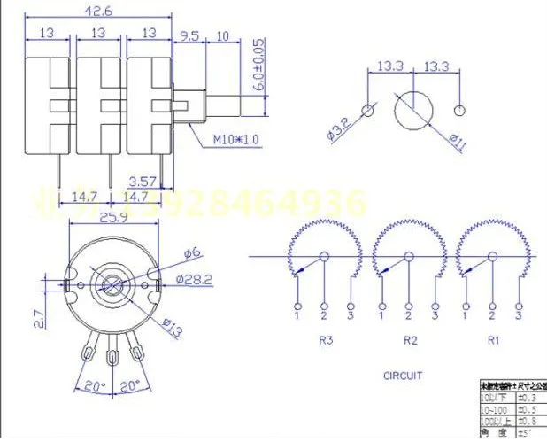 triple potentiometer WTH118-3L-2 220K 470K 10K 4K7 1M 100K 22K 3