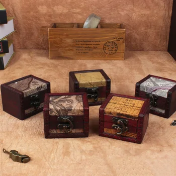 

2pcs Antique Wooden European Style Retro Box Jewelry Handmade Classical Wooden Treasure Case Storage Box