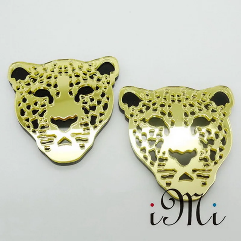 Hip hop Jewelry Mirror Acrylic Made Big Leopard Head Stud Earrings