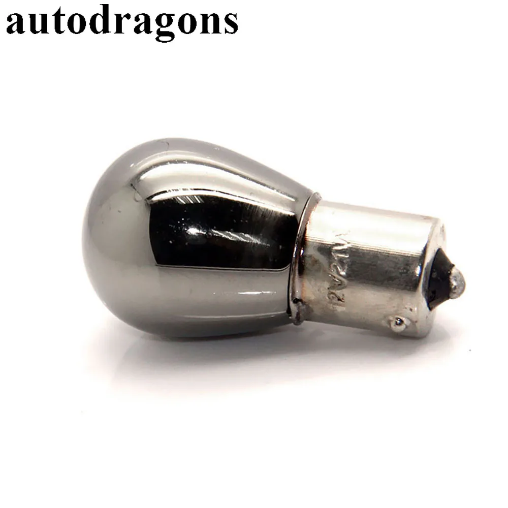 

autodragons 10pcs/lot 1156 BAU15S PY21W silver chrome amber bulb 21W 12V Car Tail Lamp Stop Light Indicator Bulb