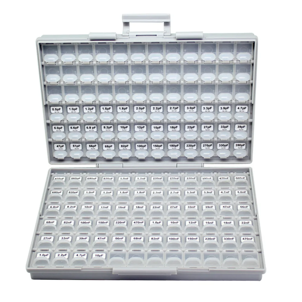 AideTek SMD 0603 엔지니어링 샘플 커패시터 박스 키트 100 개 값 x 50 개 박스-모든 NPO 10 미크로포맷 모듬 플라스틱 부품 도구 상자 C0650