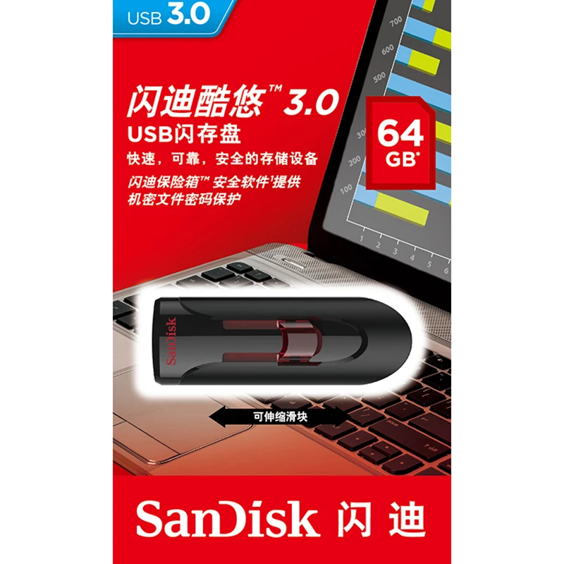 SanDisk Cruzer Glide 32GB 64G 16GB 128GB USB3.0 USB флеш-накопитель 64GB флеш-накопитель USB накопитель