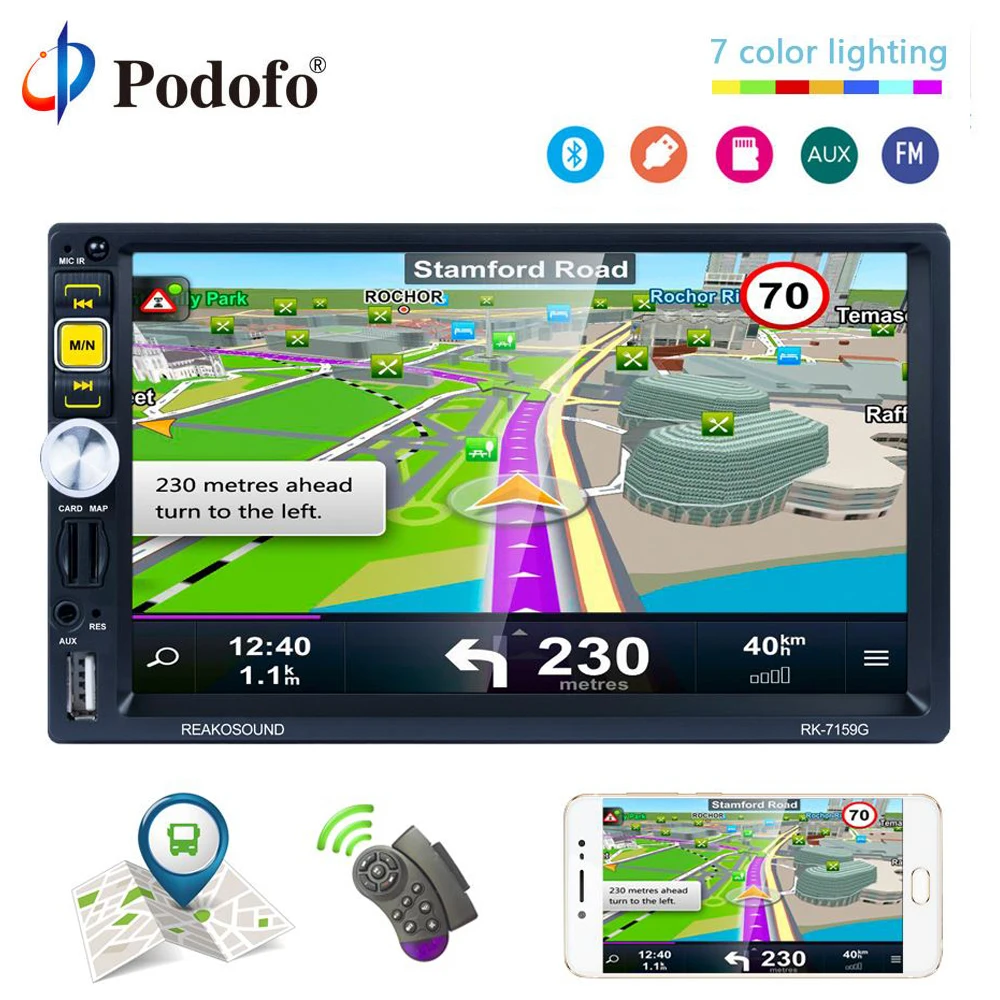 

Podofo 2 Din Car Radio Stereo Multimedia Video Player Universal auto Stereo GPS Navigation 7" HD 2DIN MP5/BT/FM/USB Microphone