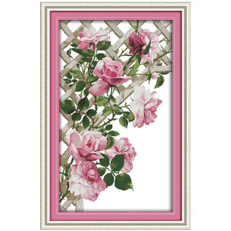 

Pink Roses Flower Patterns Counted Cross Stitch 11CT 14CT Cross Stitch Set Wholesale Cross-stitch Kit Embroidery Needlework