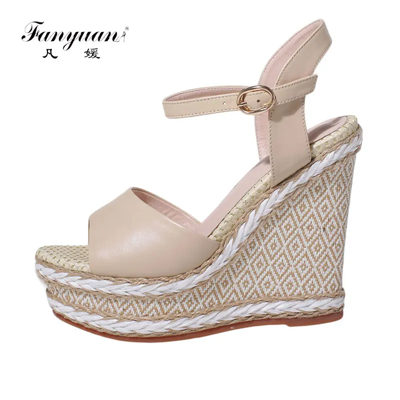 

2018 Women Ankle Strap Sandal Pump Summer Hot Sale Genuine Leather Wedge Heel Shoes Bohemia National Style Retro Platform Pumps