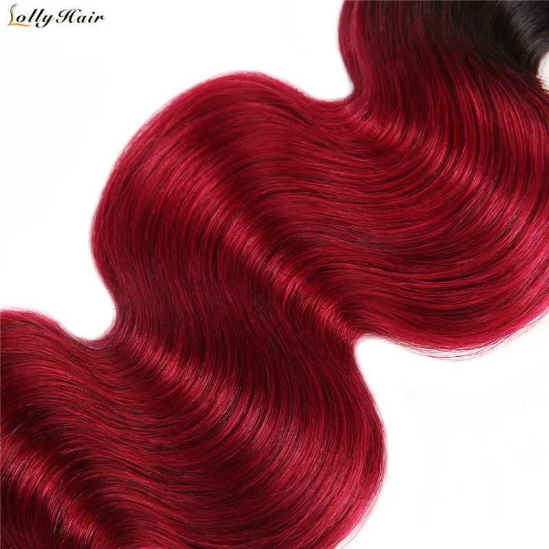 4PCS Lot Ombre Brazilian Hair Bundles Two Tone T1B/Burgundy Body Wave Hair Bundles 100% Human Hair Non Remy Lolly Hair Weave