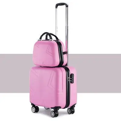 Для женщин 18 дюймов чемодан из АБС и косметический случай 2 предмета в комплекте для девочек/мальчиков масштабных дорожных чемоданов, комплекты Spinner молнии Чемодан с Сумочка, косметичка - Цвет: Розовый