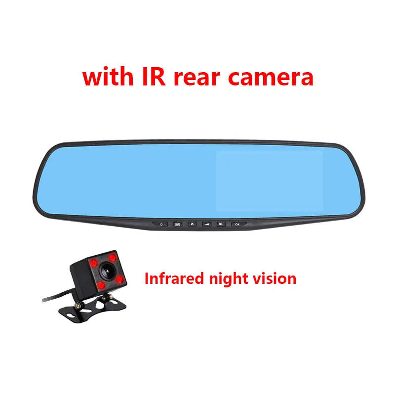 Olysine 4,3 ''зеркало заднего вида, Автомобильный видеорегистратор, камера Full HD 1080 P, видеорегистратор, Автомобильный видеорегистратор с двумя объективами, регистратор с ИК задней камерой - Название цвета: With IR Rear Camera