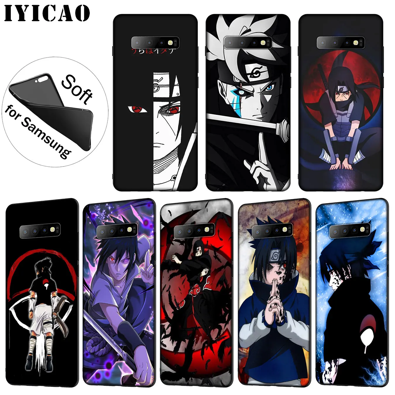 

IYICAO Naruto Uchiha Itachi Sasuke Soft Silicone Phone Case for Samsung Galaxy S10 S9 S8 Plus S6 S7 Edge S10e E TPU Black Cover
