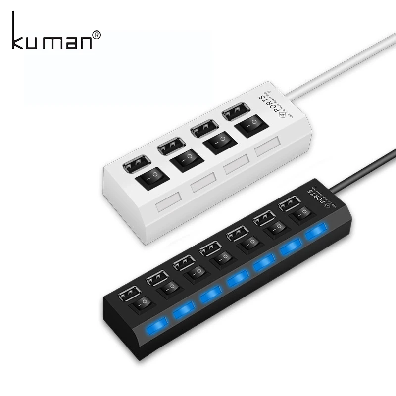 

Kuman USB Hub 4/7 USB Ports with Switch Button Port OTG 2.0 Hub for Phone Computer Tablet Laptop USB Flash Drive YLHUB-204