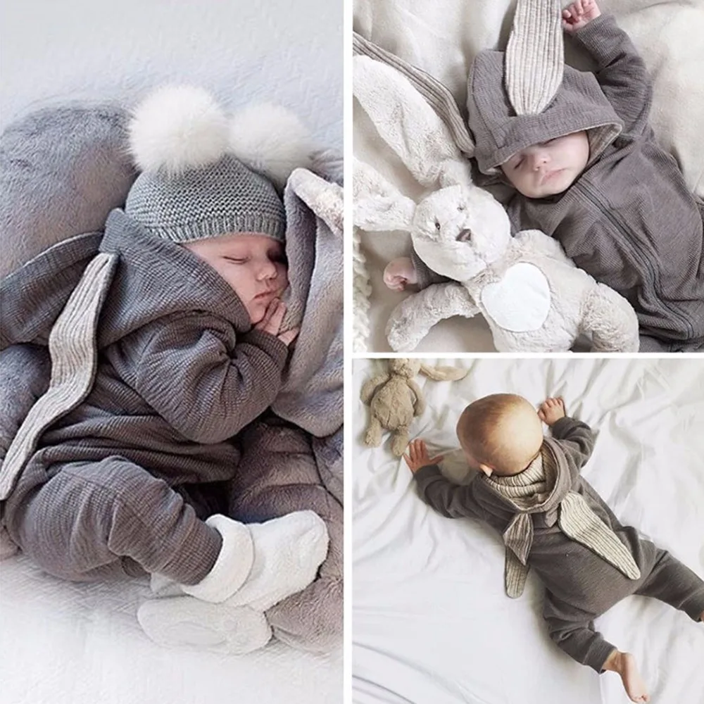 Puseky 2018 Newborn Infant Baby Girl Boy Clothes Cute 3D Bunny Ear Romper Jumpsuit Playsuit Autumn Winter Warm Bebes Rompers