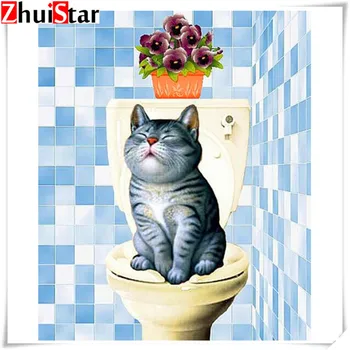 

5d diamond painting full square / round diamond embroidery cat and toilet rhinestone DIY mosaic home decoration drop shipping