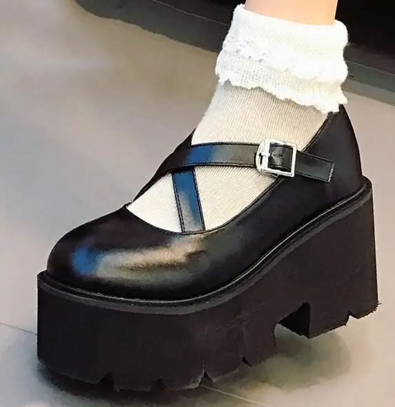 Rond Creepers Bout Lolita Chaussures Vente Compensé forme Femmes Rétro Plate B2 Chaude Talon Boucle 0EwBpq
