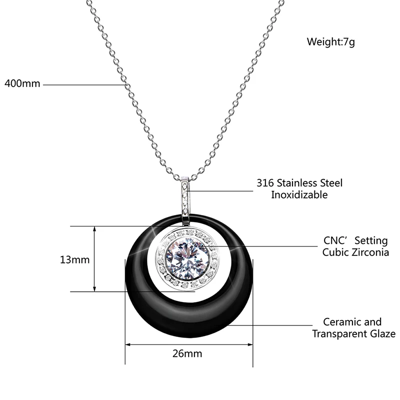 Лидер продаж, большие каратные стразы, ожерелье с кулоном для женщин, черно-белые керамические подвески, ювелирные изделия с бесплатной цепочкой, аксессуары для одежды