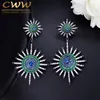 CWWZircons Sparkling Star Shape Black Color Mix Green Blue CZ Zirconia Stones Big Long Dangle Earrings for Women CZ028 ► Photo 1/6