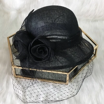

Europe and the United States handmade flax gauze flax vintage aristocratic ladies with veil ceremony hat summer sun hat