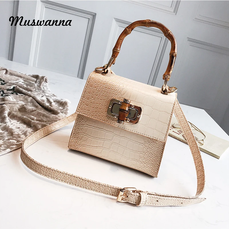 الفاخرة التمساح النساء حقيبة يد الخيزران أعلى حقائب بيد مصمم Crossbody حقيبة عارضة صغيرة رفرف حقيبة محفظة Bolso femenino 2019