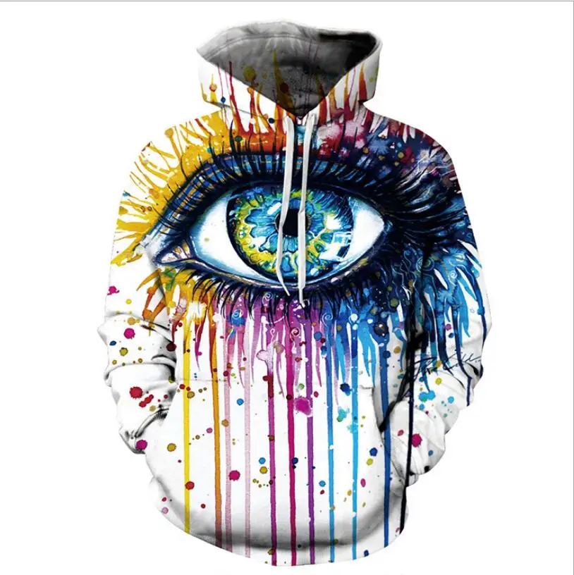 

3D Digital Printing graffiti big eyes hooded women men sweatshirt