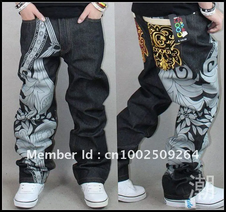 

2015 New arrivel men's jeans fashion sport HIPHOP street dancing pants loose casual embroidery print skateboard jeans