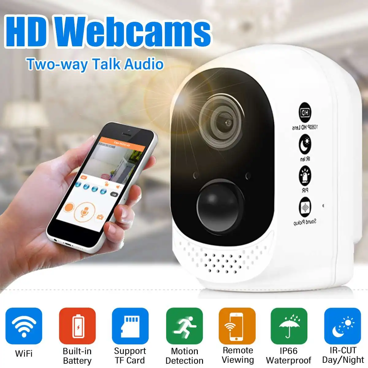 

Full HD 1080P Rechargeable Battery Powered Webcam WiFi IP Camera Wireless PIR Alarm CCTV Home Security Cam Waterproof