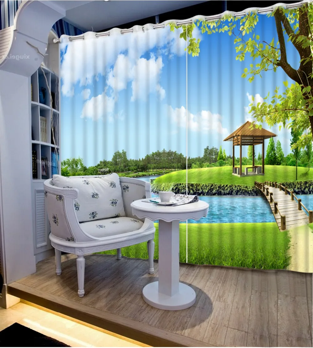 

Photo Customize size 3D green park natural scenery curtains for living room Custom any size