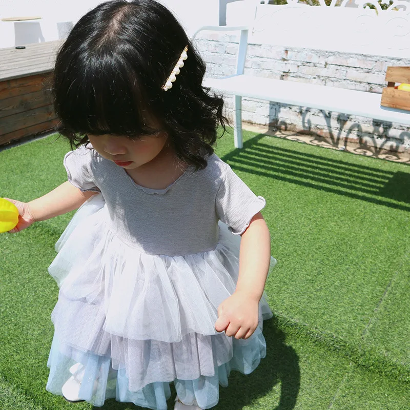 Новое поступление; сезон лето; платье принцессы в Корейском стиле с короткими рукавами для милых маленьких девочек