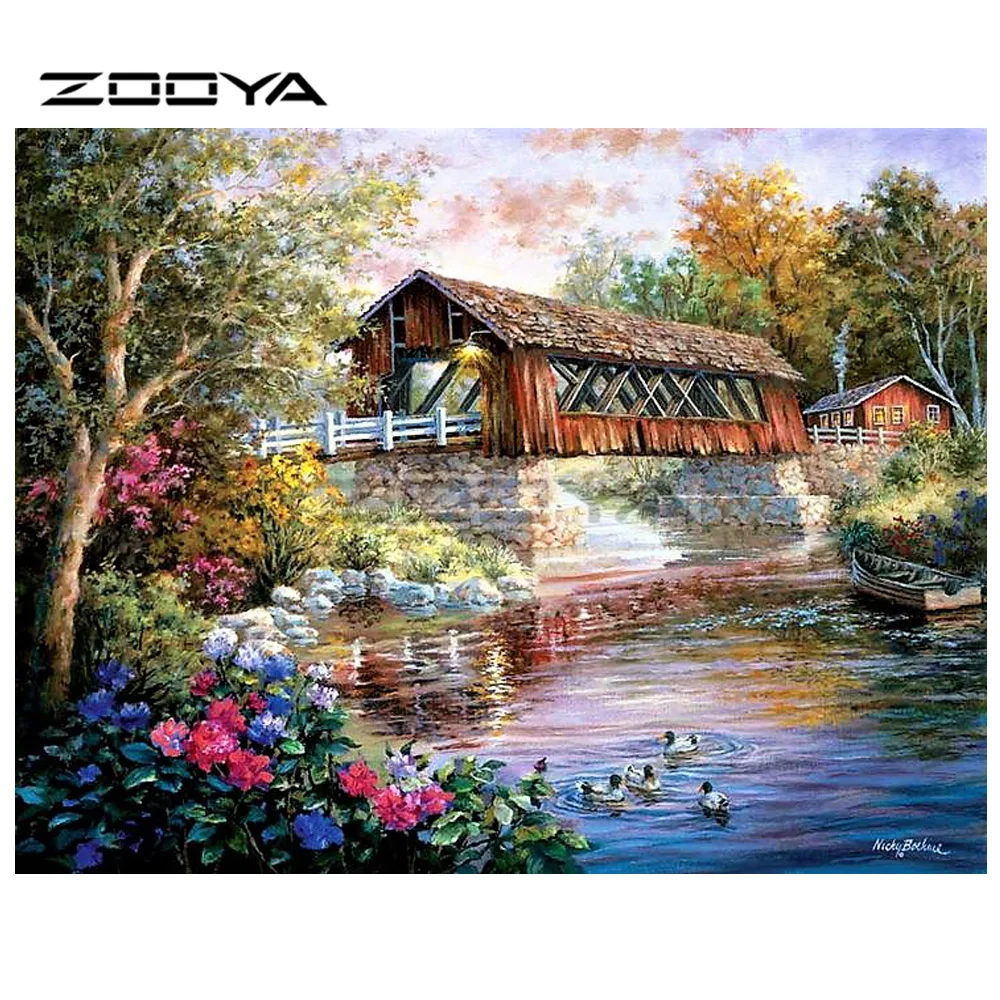 ZOOYA алмазная вышивка лес мост дом искусство крестиком квадратные стразы