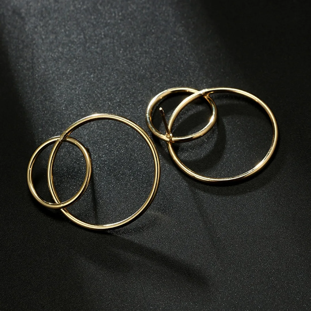 

Hollow Geometric Double Round Circle Stud Earrings for Women Simple Gold Silver Color Metal Earring Shellhard Ear Jewelry Gift