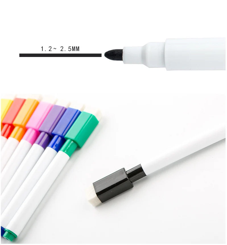 8 шт./лот, цветная маркерная ручка для школьной доски, белая доска, маркерная ручка, встроенный ластик для студентов, детей, ручка для рисования