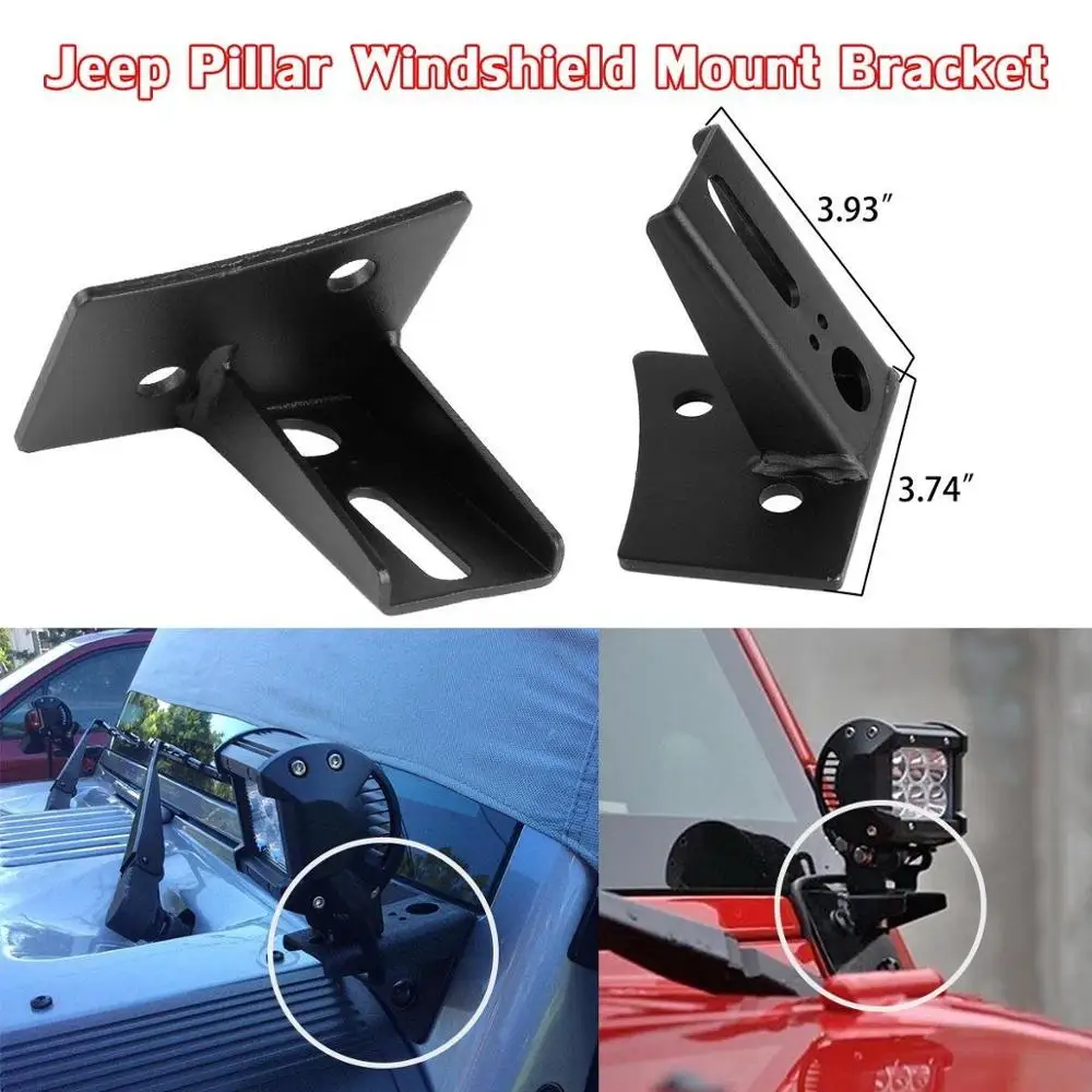 Для Jeep JK a-столб лобовое стекло шарнирное крепление кронштейны для установки вспомогательный внедорожный светодиодный, HID, или Галогенные Противотуманные и рабочие фары