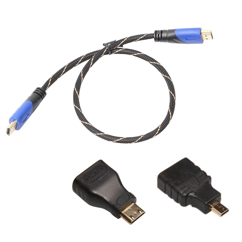 Full hd 3 в 1 HDMI к HDMI Mini HDMI Micro-HDMI кабель V1.4 позолота Адаптер конвертера для xbox 360 HDTV 1080 P Mobile