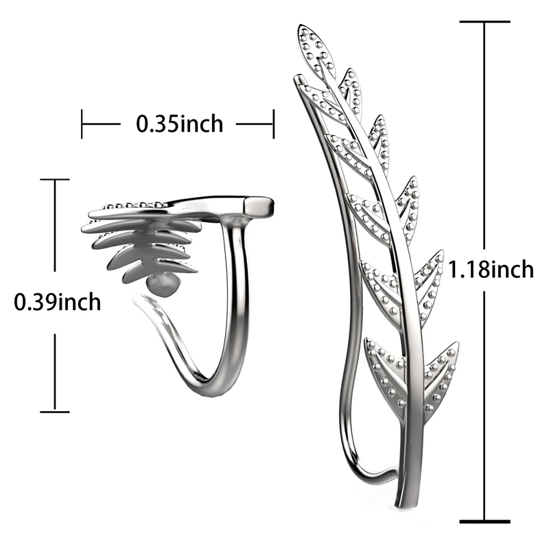 Feramox Ear Crawler Cuff Earrings Ear Climber Studs Olive Leaf Hypoallergenic