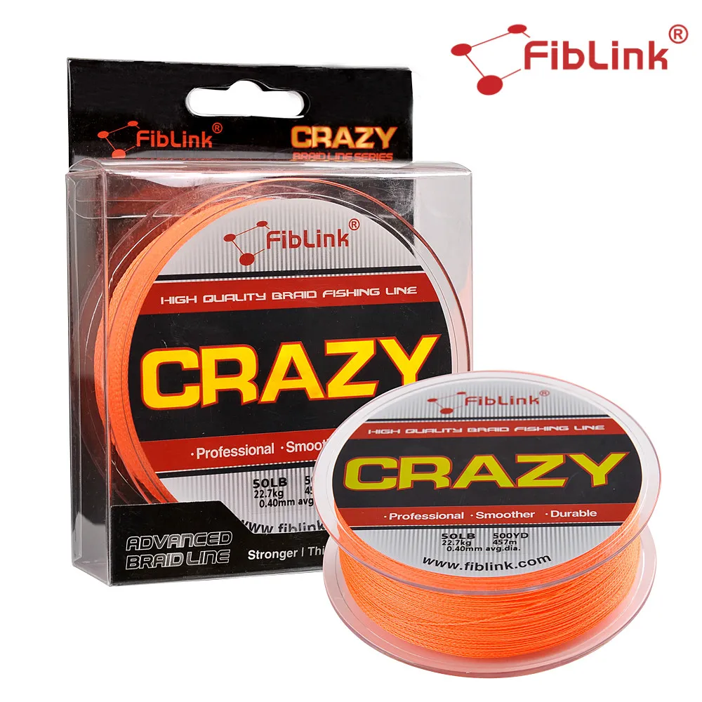 Fiblink 457M 500 yards PE Braided Fishing Lines 4 Strands Orange 10Lb 15Lb 20Lb 30Lb 40Lb 50Lb
