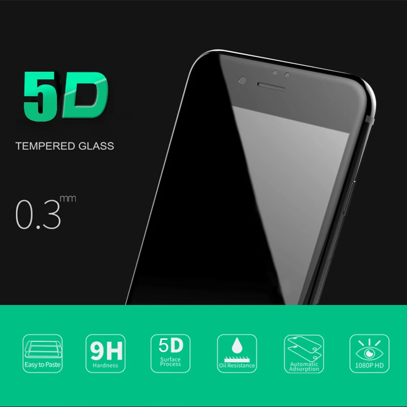 

2pcs/Lot For Iphone 6 6S 6 Plus Screen Protector 9H 0.3mm 5D Edge Full Cover Tempered Glass For IPhone 7 7plus 8 8 Plus X XR xs