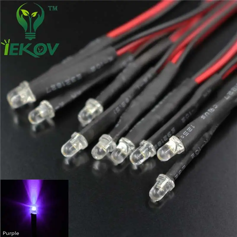 Buy 50pcs LED 3MM LED UV DIODE Pre Wired Resistor 12V