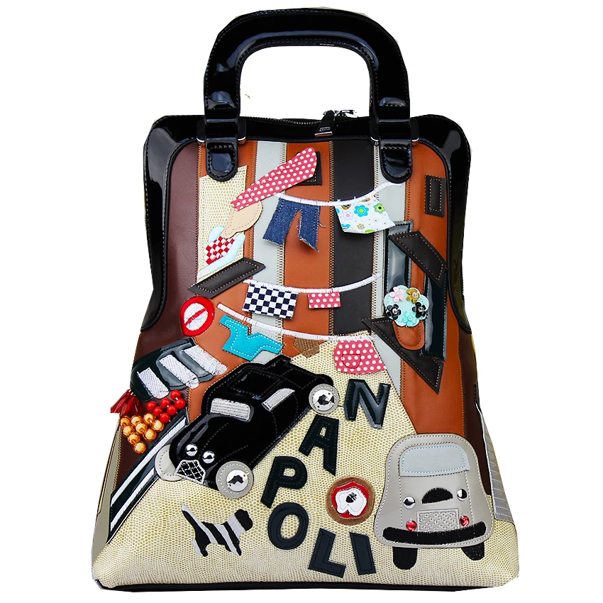 QIAN YI YUAN Brand package Fashion Backpacks PU Softback Women Patchwork Double shoulder Embroidery Famous The