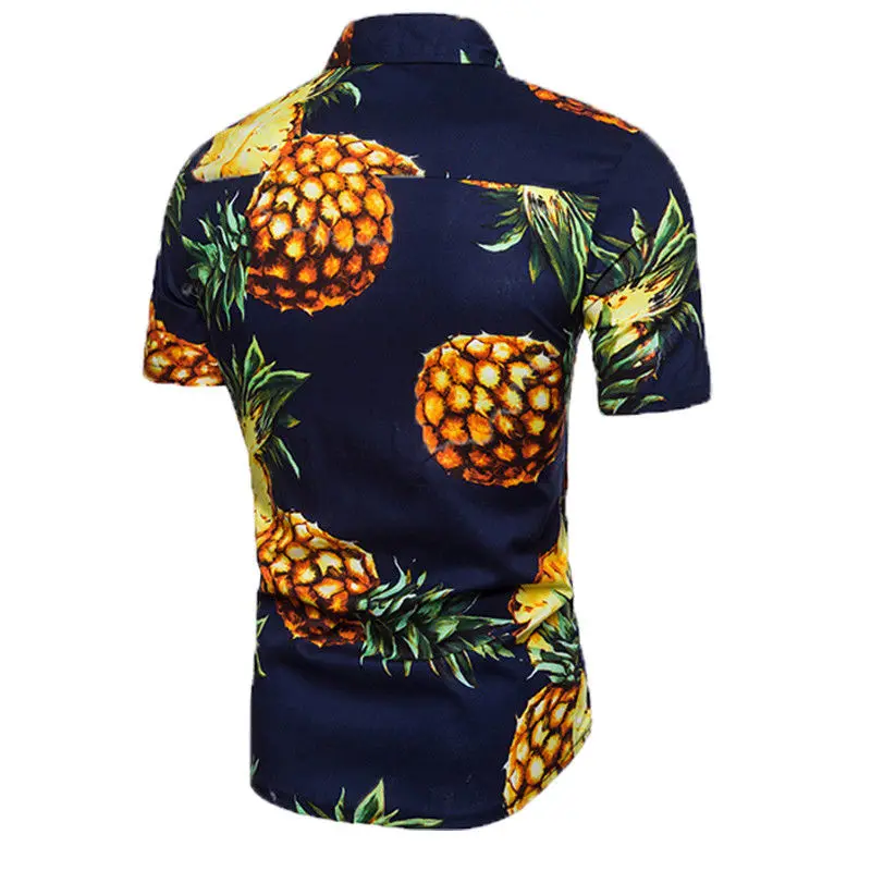 Мужские ананасовые женские рубашки с цветочным принтом Повседневная Гавайская пляжная рубашка с коротким рукавом летняя Новинка