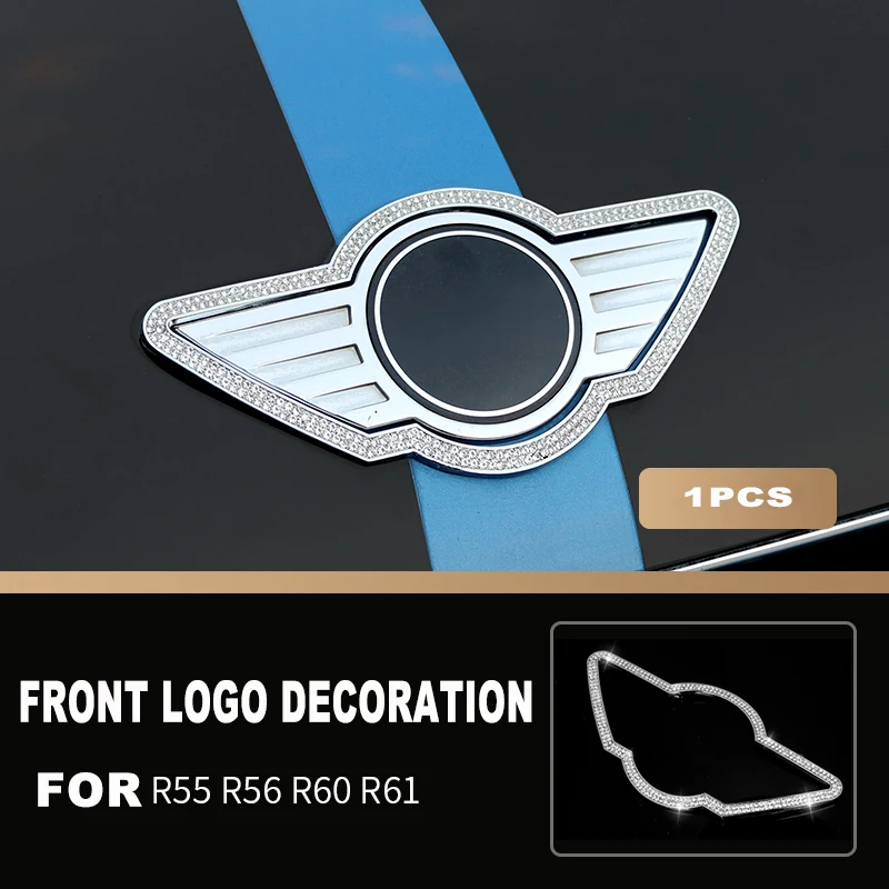 Наклейка на дверь с центральным управлением для Mini Cooper R55 R56 R60 R61, автомобильный Стайлинг, Алмазный тахометр, металлическая наклейка для салона автомобиля s - Название цвета: Front logo 1pcs