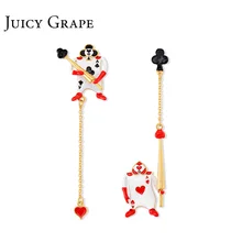 Сочные Виноград Эмаль серьги европейские и американские бахромой личности длинные серьги девушка покер асимметричные серьги ювелирные изделия