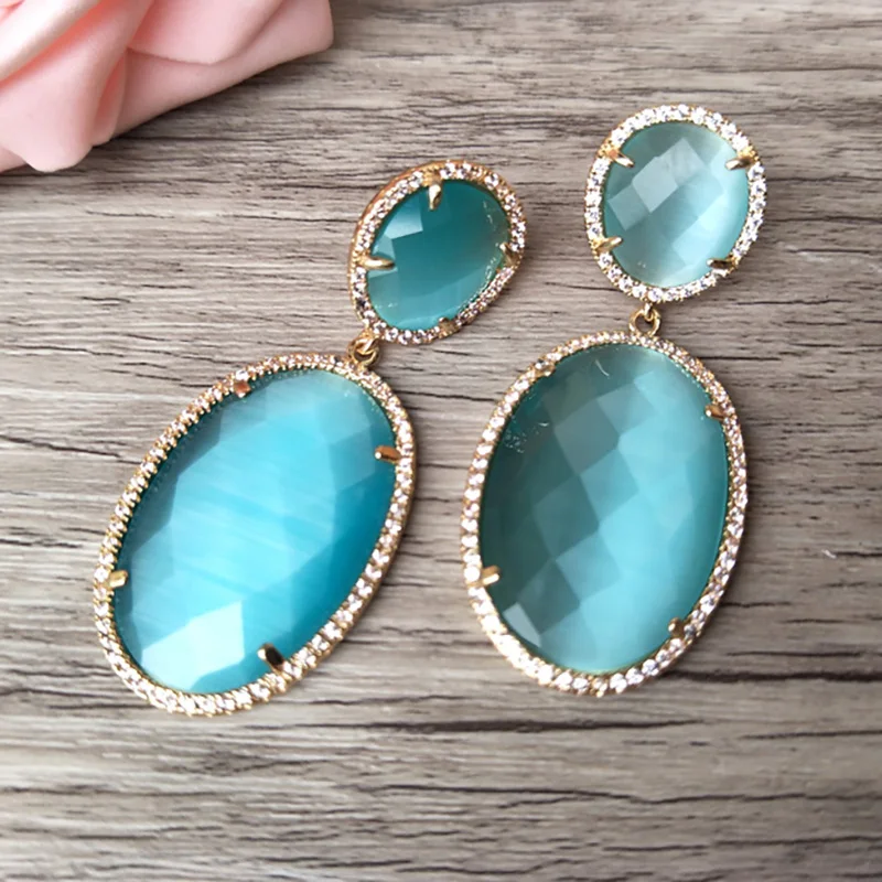 

5 Pairs oval shaped opal Earrings CZ Crystal zircon Stone Micro pave Dangle Earring,Earrings Jewelry For Women ER206