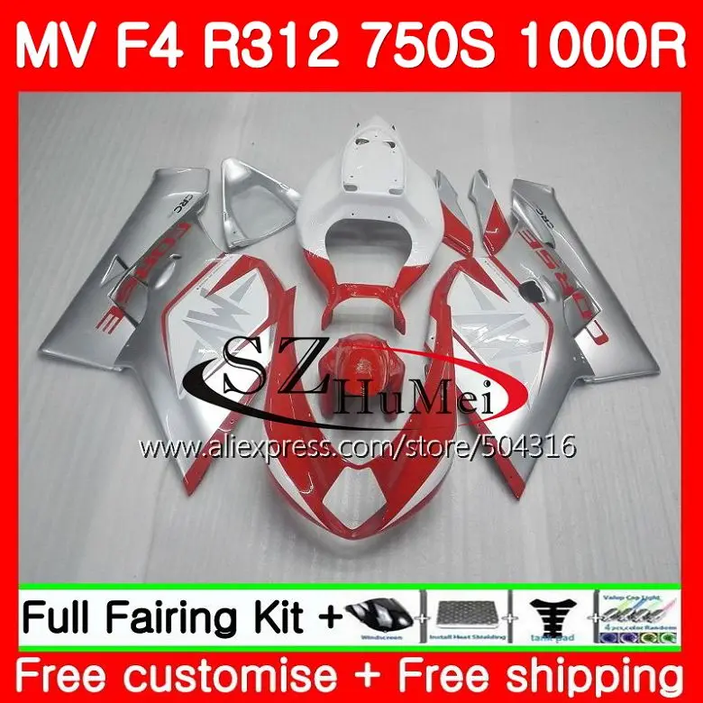 

Body For MV Agusta F4 R312 750S 05 06 1000CC 05 06 93SH11 1000R 312 1078 1+1 1000 R 750 MA MV F4 2005 2006 Silvery red Fairing