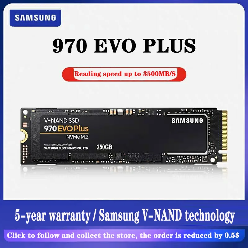 Samsung SSD M2 970 EVO Plus 250 ГБ 500 Гб 1 ТБ NVMe M.2 2280 NVMe Внутренний твердотельный накопитель 3300 МБ/с./с SSD PCIe 3,0x4, NVMe 1,3