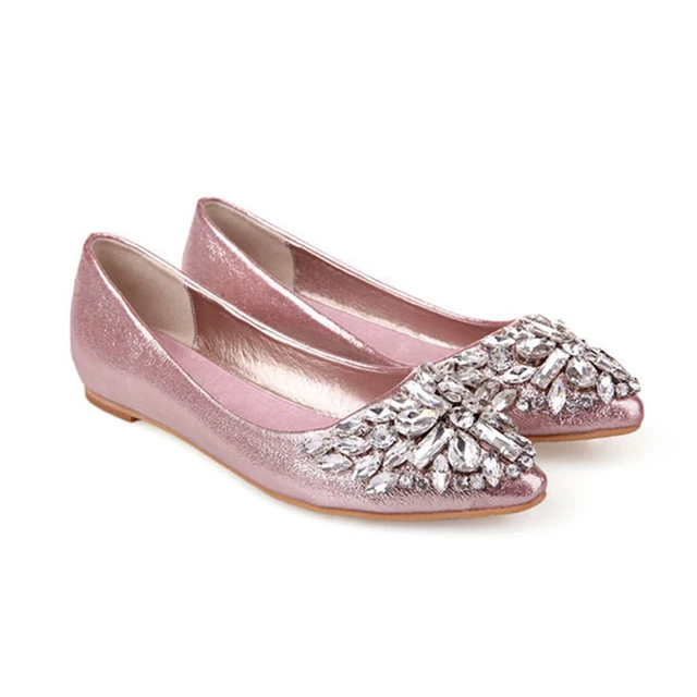 2019 Spring Women Flat Shoes Shiny Crystal Ballet Shoes Pointy Bling