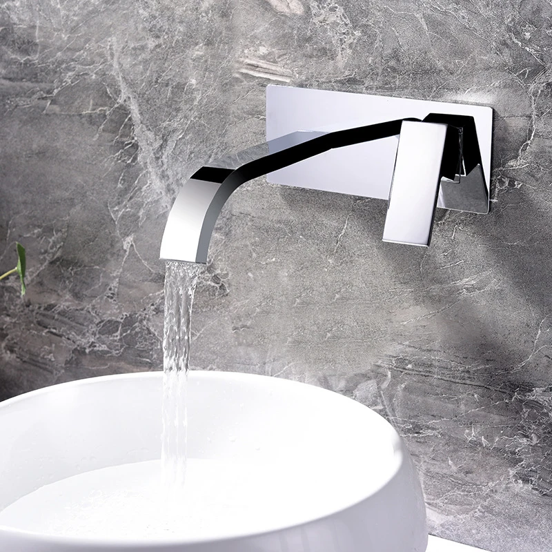 Brass Basin Faucets Wall Mounted Waterfall Sink Faucet Chrome