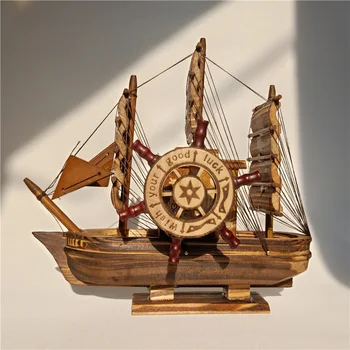 

22cm*9cm*19cm Sailboat Craft Helm Wood Model Home Decoration Accessories Music Box Gift Creative Sailing Retro Handmade YWSM33