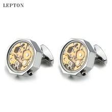Fashion Gold Watch Movement Cufflinks Non-Functional Stainless Steel Steampunk Gear Watch Mechanism Cufflinks for Mens Groom