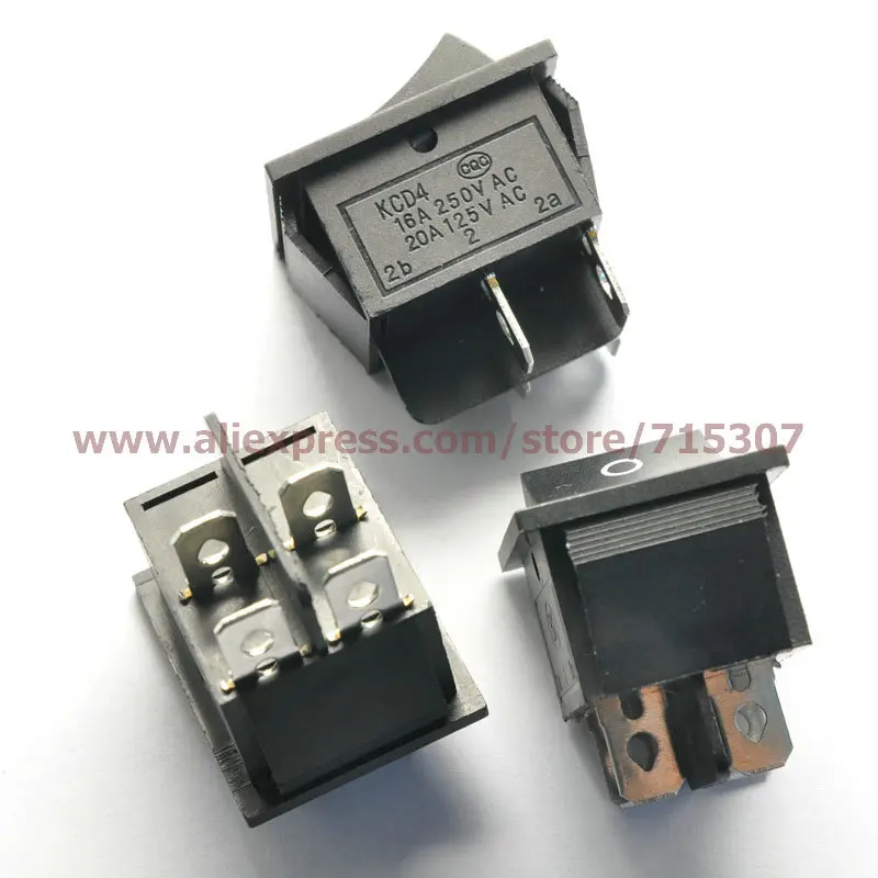 PHISCALE 10 шт./лот 4 Pin 16A 250V черный кнопочный кулисный переключатель KCD4 201 ВКЛ ВЫКЛ