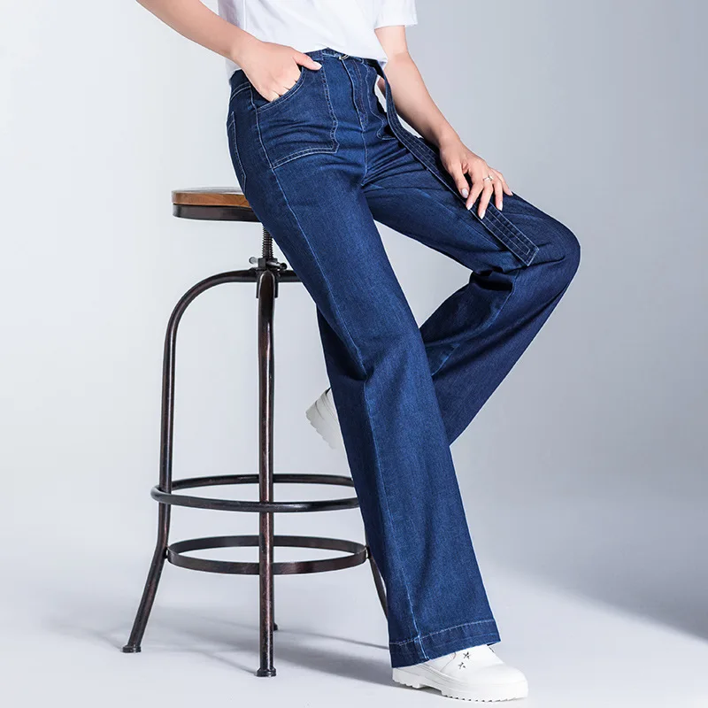 

Jeans female spring and autumn 2018 new stylish high waist wide leg pants loose sashes ladies large size casual jeans 18011
